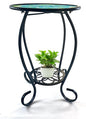 LIFFY Mosaic Outdoor Side Table, 14" Round Flower Patio Side Table, Mosaic Plant Stand, End Table W/Storage Shelf, Small Bistro Coffee Table for Garden Yard Porch Living Room