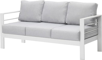 Wisteria Lane Patio Furniture Aluminum Sofa, All-Weather Outdoor 3 Seats Couch, White Metal Chair with Light Grey Cushions