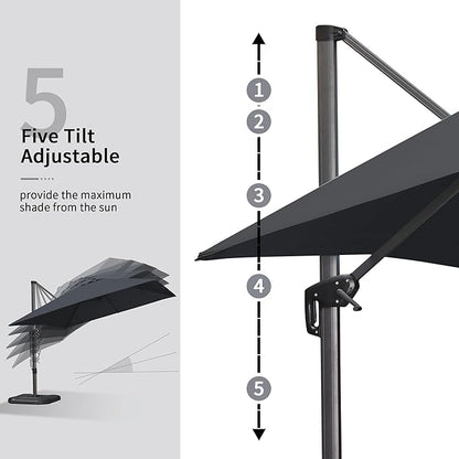 PURPLE LEAF 9' X 11.5' Square Cantilever Umbrella Patio Umbrella with Base Outdoor Umbrella Aluminum Offset with 360-degree Rotation for Garden Deck Pool Patio Black