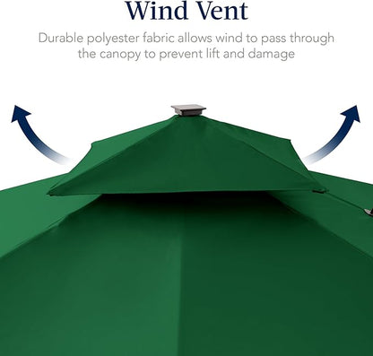 Best Choice Products 9x12ft LED Cantilever Patio Umbrella w/Base Included & 360° Rotation, Large Solar Offset Hanging Outdoor Sun Shade for Deck, Backyard Table w/Stand & Lights – Green