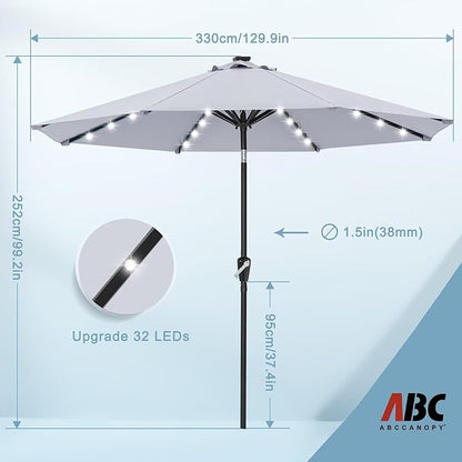 ABCCANOPY Durable Solar Led Patio Umbrellas with 32LED Lights 11FT (Light Gray)