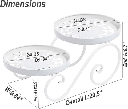 2 Tier White Plant Stand, Metal Flower Stand Indoor Outdoor, Anti-Rust Iron Plant Shelf, Round Flower Pot Stands for Multiple Plants, Display Rack Potted Plant Holders for Garden Home Decor