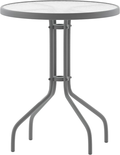 Flash Furniture Bellamy 23.75'' Round Tempered Glass Metal Table, Silver