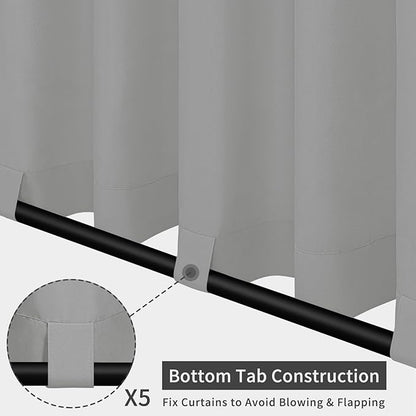 Easy-Going Outdoor Patio Curtains Detachable Tab Top Windproof Weatherproof Curtain for Cabana, Porch, Pergola and Gazebo, Tab Bottom Drape, 2 Panels, 110W x 84L inch, Light Grey