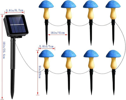 Solar Mushroom Lights Garden Decor 8 Blue Crack Mushrooms Outdoor Decor Stake Lights, Waterproof Solar Pathway Light Gardening Gifts for Landscape Easter Gnomes Yard Halloween Christmas Decorations