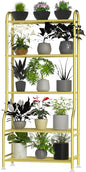 5-Tier Metal Plant Stand Indoor Outdoor, Waterproof Flower Stand for Multiple Pots, Heavy Duty Plant Stands for Living Room Patio Garden Decor, Tall Plant Shelf with Leveling Feet, Gold