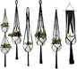 Feedee Macrame Plant Hangers - 6 Pack, Black, Indoor/Outdoor, Cotton