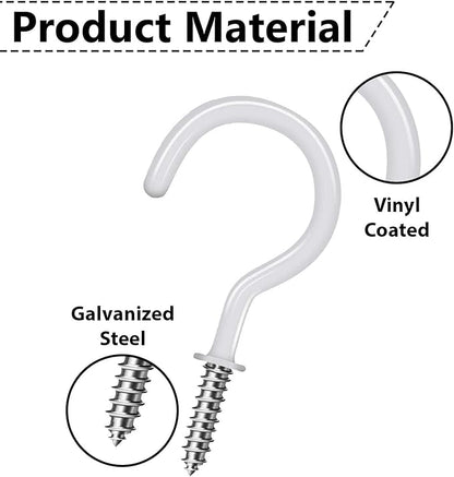 20 Pcs Ceiling Hooks for Hanging Plants - 2.9 inches Plant Heavy Duty, Hanging Hooks for Christmas Lights, Cups, Decors - White Vinyl Coated Screw in Plant Hanger Hook Indoor and Outdoor