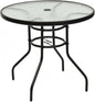 Tangkula 32" Round Outdoor Table with Tempered Glass Top, Patio Dining Table with Umbrella Hole & Metal Frame, Outside Bistro Table for Backyard, Lawn, Deck & Poolside