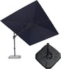 PURPLE LEAF 9' X 12' Right-left Tilt Patio Umbrella with Base Outdoor Cantilever Swivel Rectangle Umbrella Aluminum Offset Umbrella with 360-degree Rotation for Garden Deck Pool Patio Navy