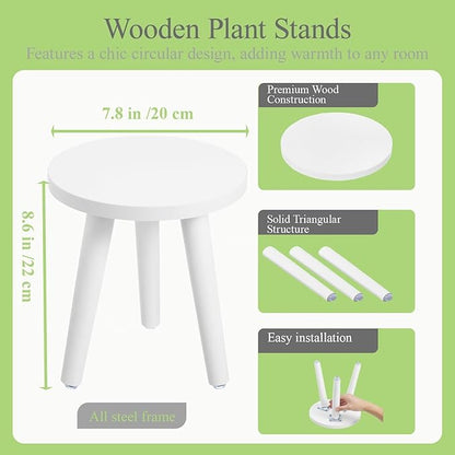 Samll Plant Stand Indoor/Outdoor for Plants,Wood White Planter Stands Holder Mid Century Pedestal Shelf,Sturdy Short Flower Rack Boho Short Plant Table 8.6"Tall Wooden Plants Stool for Garden,Patio