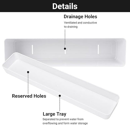GREANER Flower Boxes, 3 Pack 12x3.8 Inch Rectangle Window Boxes, Herb Planters with Tray, Indoor Succulent Cactus Flowers Plastic Drawable Pot for Windowsill, Garden, Balcony, Office Outdoor (White)