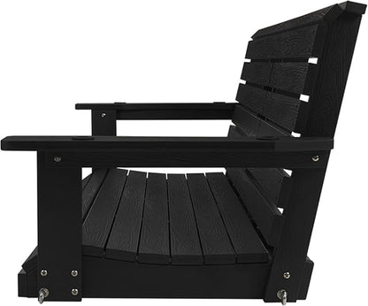 Poly Lumber 3-Seat Porch Swing, HIPS 5-Feet Bench Swing with Foldable Cup Holders,18/8 Stainless Steel Hardware, High Backrest and Deep Contoured Seat, Carbon Black