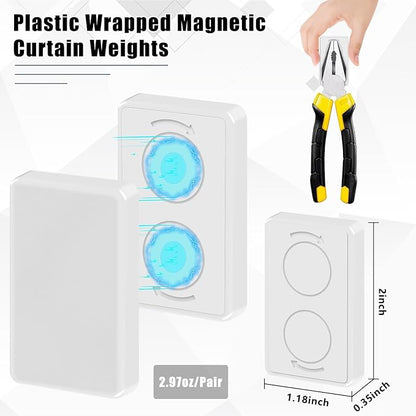 18pcs Outdoor Curtain Weights, Plastic Wrapped Magnetic Drapery Weights, Waterproof Heavy Duty Curtain Magnets Flag Weights for Heavy Wind, Shower Outside Curtain, Tablecloth (White)