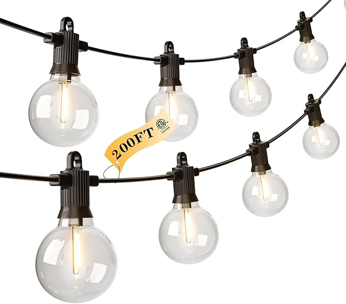 String Lights 200 FT Warm White G40 LED Outdoor, Black