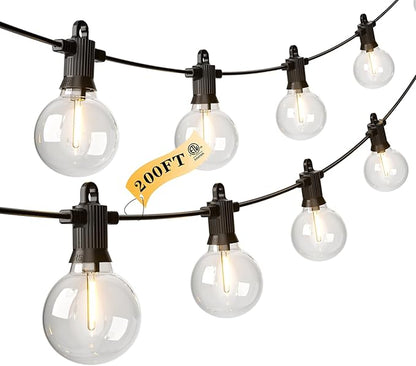 String Lights 200 FT Warm White G40 LED Outdoor, Black
