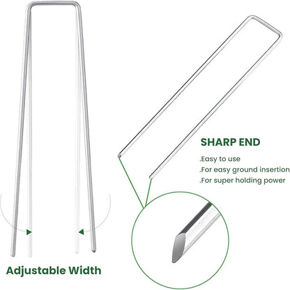 6 Inches Galvanized Garden Staples, Metal Tent Stakes, Heavy Duty U-Shaped Pins and Landscaping Staples for Sod Anchoring Landscape Fabric Irrigation Tubing,Halloween Decorations (50, Silver)