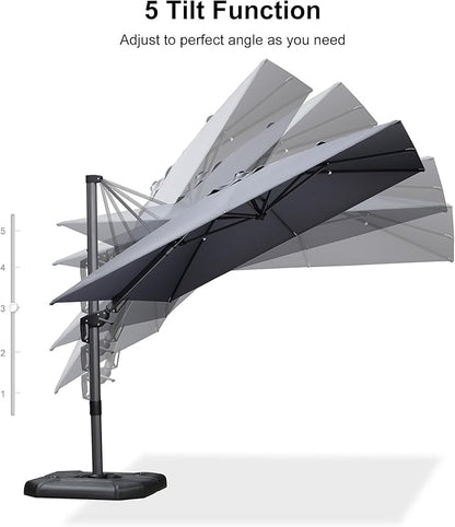 PURPLE LEAF 9' X 12' Right-left Tilt Patio Umbrella with Base Outdoor Cantilever Swivel Rectangle Umbrella Offset Umbrella with 360-degree Rotation for Garden Deck Pool Patio Light Grey