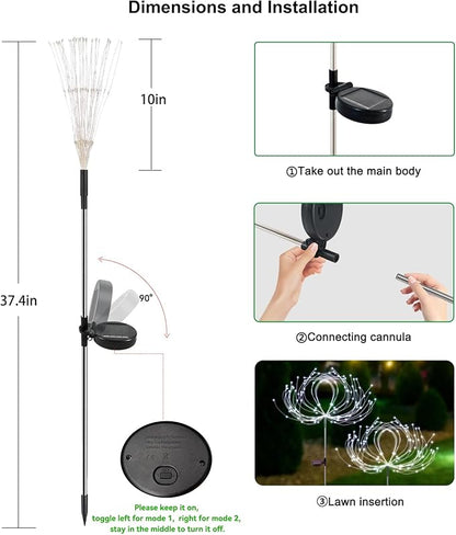 Solar Garden Lights Outdoor Waterproof, 2 Pack 120 LED Solar Firework Lights Decorative Garden Décor Outside for Flowerbed Pathway Party Christmas Decoration, White