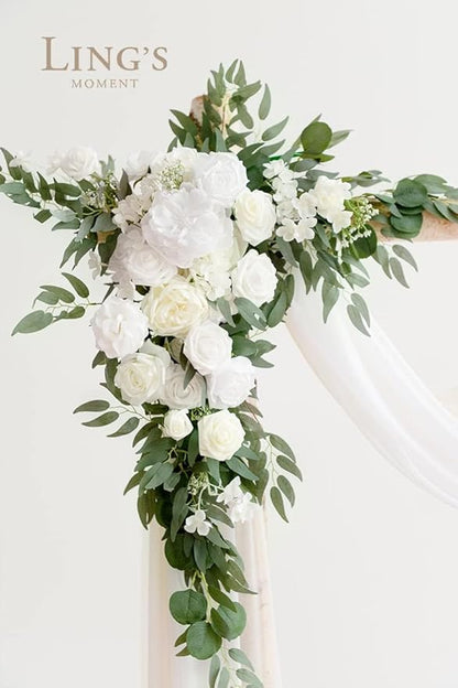 Artificial Flowers Wedding Arch Kit, 4 Piece Set, White and Sage Green