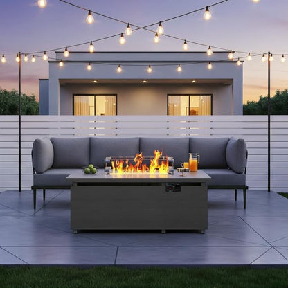 Sundale Outdoor 5 Pieces Patio Furniture Set with Fire Pit Table, Metal Outdoor Sectional Sofa with 6 Inch Olefin Cushion, All-Weather Modern Outdoor Conversation Sets for Backyard, Poolside