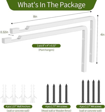 Plant Hangers Outdoor Indoor, 4 Pack 8" Plant Hooks for Hanging Bird Feeder Flower Basket Wind Chime Solar Lantern, Wall-Mounted Decorative Hook, Heavy Duty Rust-proof Steel Bracket for Hanging Plants