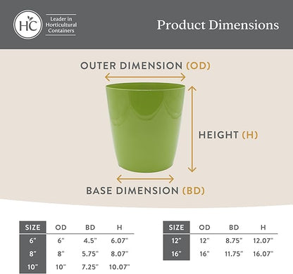 The HC Companies Aria Round Self-Watering Pot - Lightweight Plastic Planter for Herbs & More - Durable Plant Pots for Indoor Plants & Outdoor Plants (6" Glossy Avocado, Pack of 2)