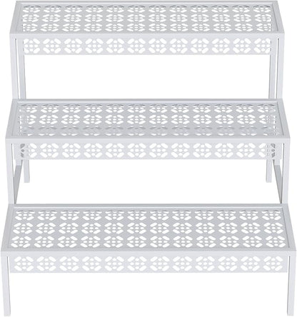 Garden 4 you 3 Tiers Metal Plant Stand,Rectangular Ladder Flower Pots Outdoor Plant Rack, Indoor Plant Display Rack, Heavy Duty Utility Storage Organizer for Home Garden Patio Balcony, Stair Style(White)