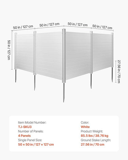 VEVOR Outdoor Privacy Screens, 50" W x 50" H Air Conditioner Fence, Pool Equipment Enclosure, Horizontal Vinyl Privacy Fence, Perfect to Enclose Trash Can and A/C Units (4-Panel)
