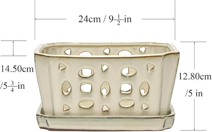 W&W Orchid Pot with Holes and Saucer for Repotting, Cream White, 9.7 Inch
