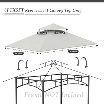 Grill Gazebo Replacement Top, 5 * 8 Outdoor BBQ Top Cover, Double Layer BBQ Gazebo Top Canopy for Model #L-GG001PST-F (Gray)