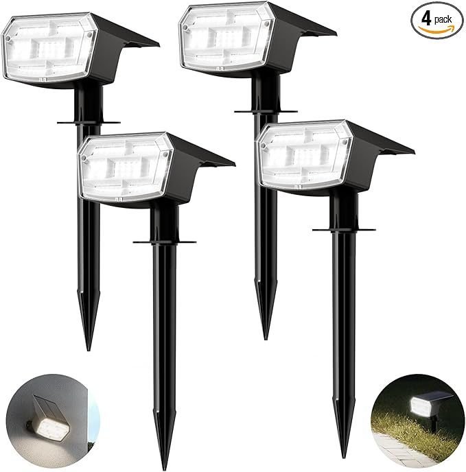 HIBOITEC Solar Spot Lights Outdoor 59LED Landscape Lights Solar Powered Uplights Waterproof Adjustable Brightness Dusk to Dawn for Outside Garden Yard Trees 4 Packs Cool White
