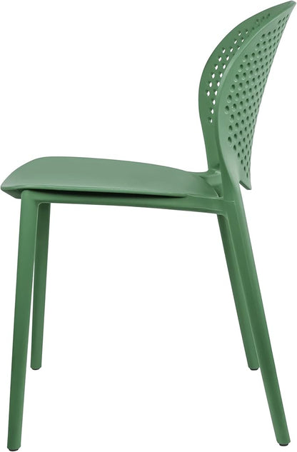 Green Plastic Patio Dining Chair Set of 2, Stackable & Weatherproof