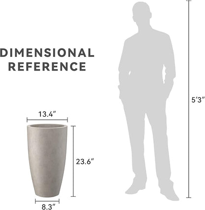 Kante 23.6" H Weathered Concrete Tall Planters (Set of 2), Large Outdoor Indoor Decorative Plant Pots with Drainage Hole and Rubber Plug, Modern Style for Home and Garden
