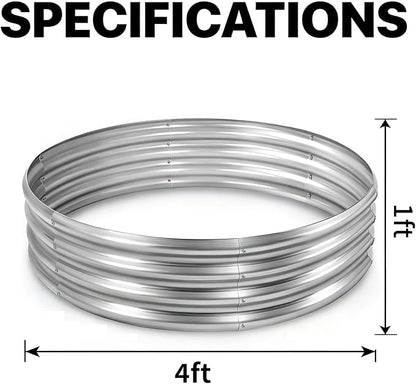 Round Galvanized Raised Garden Bed Kit, Round Galvanized Planter for Vegetables/Herbs/Flowers Heavy-Duty Steel Outdoor Water Trough (Silver, 4X4X1FT)