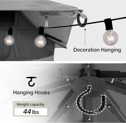 LAUSAINT HOME Semi-Permanent Outdoor Patio Gazebo 10'x13', Heavy Duty Party Tent Shelter with Double Roofs, Mosquito Nettings and Privacy Screens for Backyard, Garden, Lawn, Gray