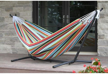 Vivere Double Sunbrella Hammock with Space-Saving Steel Stand, Heavy-Duty Portable Outdoor Hammock Set for Backyard, Patio, or Travel, Token Surfside