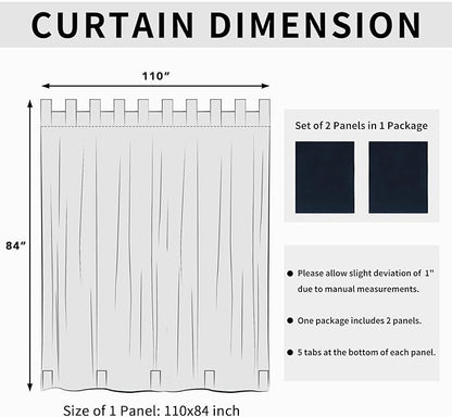 Easy-Going Outdoor Patio Curtains Detachable Tab Top Windproof Weatherproof Curtain for Cabana, Porch, Pergola and Gazebo, Tab Bottom Drape, 2 Panels, 110W x 84L inch, Navy