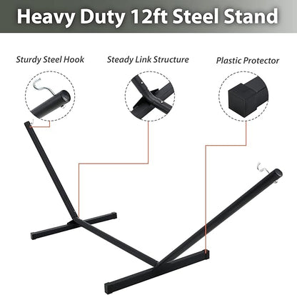 Two Person Hammock with Stand for Outside Heavy Duty, Outdoor Patio Hammock with Portable Steel Stand, Large Double Hammocks,480lbs Capacity.(Middle Grey)