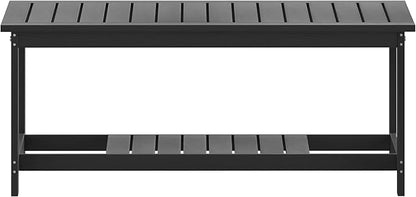 BizChair Two Tiered Commercial Grade Adirondack Coffee Table - Black Finish Poly Resin Wood - All-Weather - Slatted Shelf Design