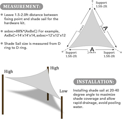 Shade&Beyond Triangle Sun Shade Sail 16'X16'X16' Permeable Canopy Light Grey for Patio Garden Yard Deck Pergola (We Make Custom Size)