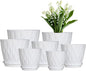 Flower Pots, 7/6.5/6/5.5/5/4.5/4 inch Plastic Plant Pots, 7 Pack Planter for Indoor Outdoor Plants, Nursery Planting Pot with Drainage Holes and Trays (White)
