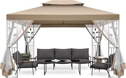 COBIZI Gazebo 10x13 Heavy Duty Gazebos with Improved Nettings Outdoor Gazebo Double Roof Patio Gazebos with Metal Steel Frame Outdoor Canopy for Patio, Deck, Backyard (Khaki)