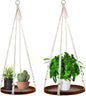 E-Know Macrame Plant Hanger - 2 Set Indoor Hanging Planter Shelf - Hanging Planter Rack Decorative Flower Pot Holder - Handmade Cotton Plant Hangers with Wood Tray Boho Home Decor
