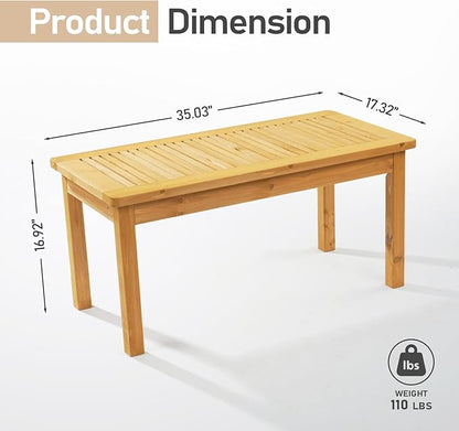 VINGLI Outdoor Wood Coffee Table, 35" Farmhouse Side Table for Patio, Solid Cedar Wood Accent Table with Slatted Tabletop, Weather-Resistant End Table for Garden, Poolside, Lawn, Living Room (Teak)