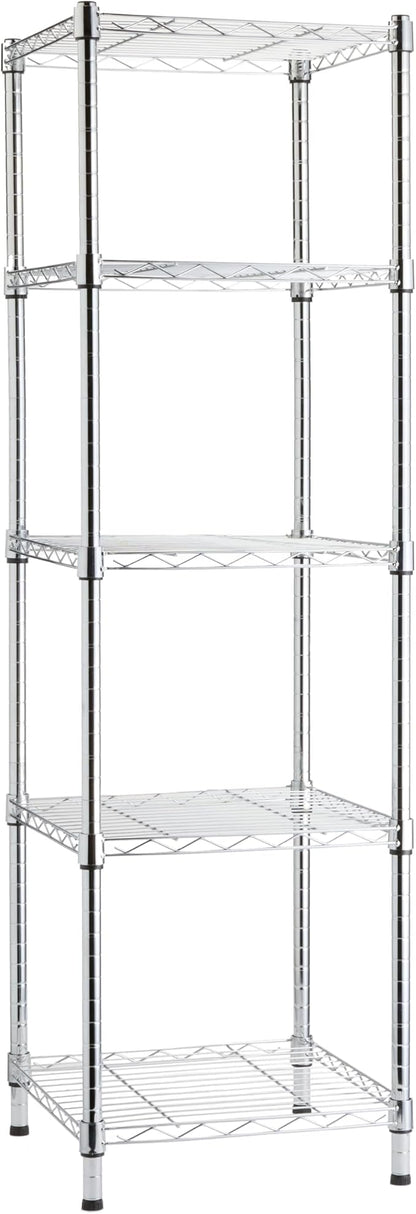 Amazon Basics 5-Shelf Tower Adjustable Storage Shelving Unit, Chrome, 16" x 16" x 54", 150 lbs Per Shelf | Tower, Adjustable