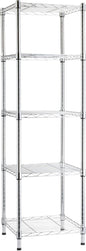 Amazon Basics 5-Shelf Tower Adjustable Storage Shelving Unit, Chrome, 16" x 16" x 54", 150 lbs Per Shelf | Tower, Adjustable