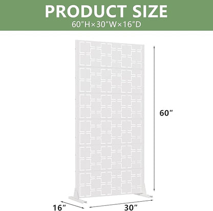 Casaphoria Metal Privacy Screen Outdoor, 60" H x 30" W Freestanding Decorative Privacy Screen for Patio Deck Balcony Garden with Stable Base, White-Square