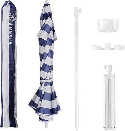 AMMSUN Shade Umbrella, Premium Portable Umbrella with Stand, 6.5ft Lightweight Free Standing Canopy for Sporting Games, Adjustable Instant Sun Protection and Easy to Carry, Stripe Blue