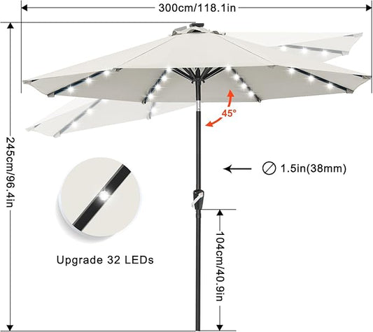 Durable Solar Led Patio Umbrellas with 32LED Lights ( ) in Light Beige, 10FT